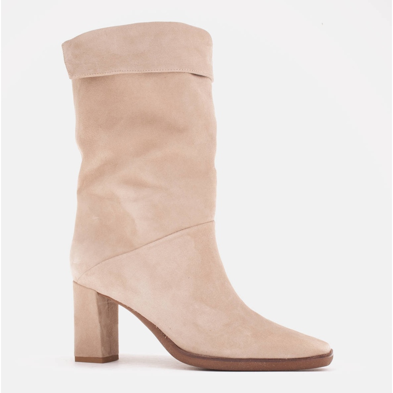 Marco Shoes Čizme do gležnja s visokim potpeticama s ovratnikom na okretanje bež 1