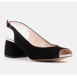 Marco Shoes Crne sandale od antilopa sa stabilnom petom crna 1