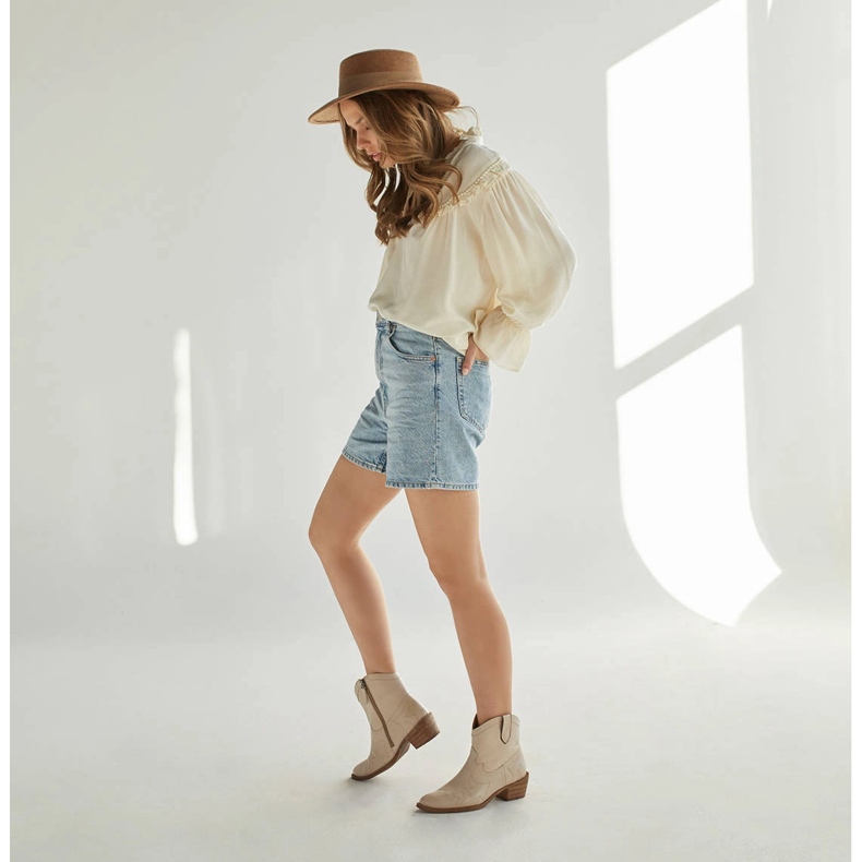 Marco Shoes Kožne kaubojske čizme s ukrasnim šavovima 2188B-1278-042-1 bež 2