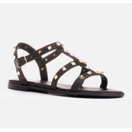 Marco Shoes Kožne sandale sa zlatnim čifovima crno 1