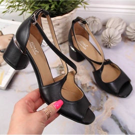 Crne kožne ženske sandale na štikle Juma crno 1