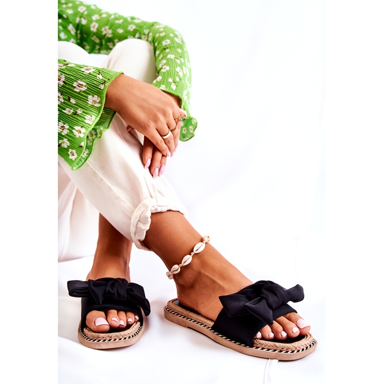 Ženske japanke s mašnom od tkanine, crne crno 4