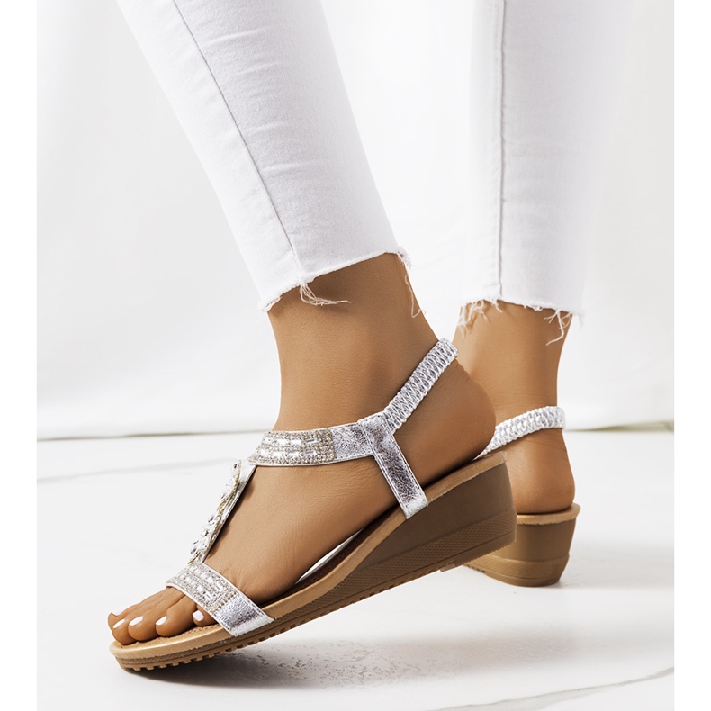 Srebrne sandale na klin Amisha srebro 1