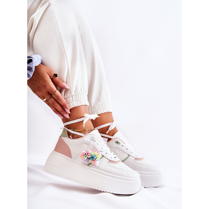 PS1 Ženske vezane sportske tenisice bijelo-ružičasta Manila bijela 2