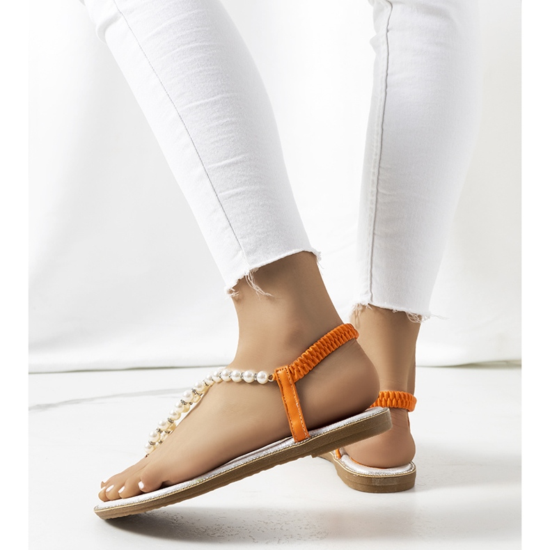 Narančaste sandale s Tana biserima narančasta srebro 2