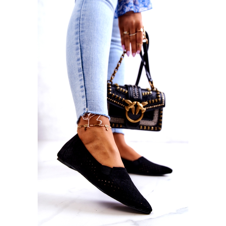 LU BOO Ažur ženske balerinke slip-on crni Rosario crna 1