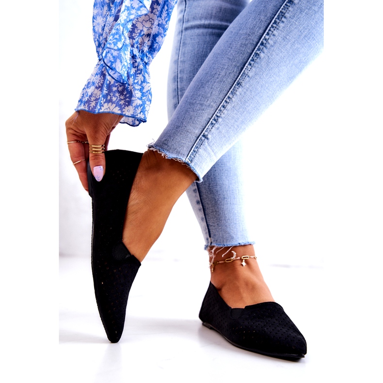 LU BOO Ažur ženske balerinke slip-on crni Rosario crna 3