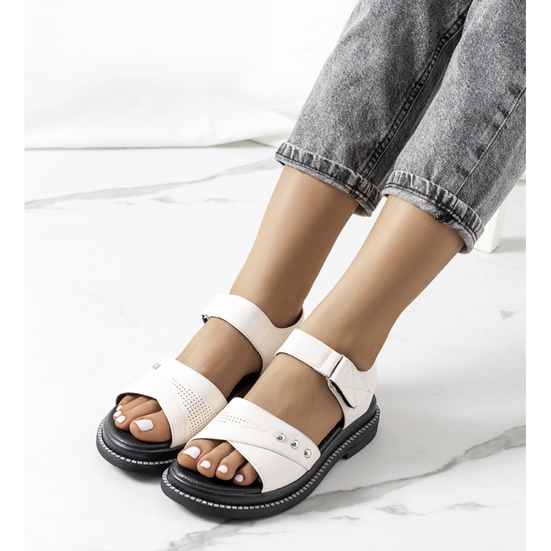 Bijele sandale na platformi Meis bež ecru 1