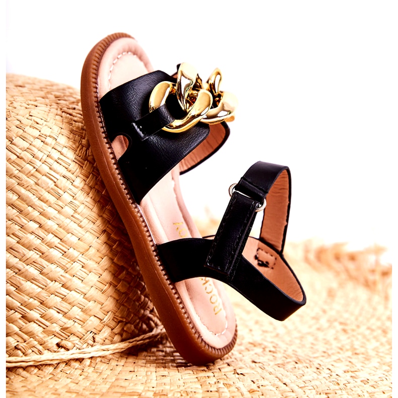 FR1 Dječje sandale s crnim Layra čičkom crna zlatni 5