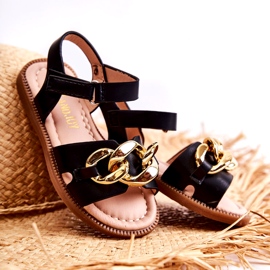 FR1 Dječje sandale s crnim Layra čičkom crna zlatni 1