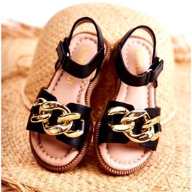 FR1 Dječje sandale s crnim Layra čičkom crna zlatni 2