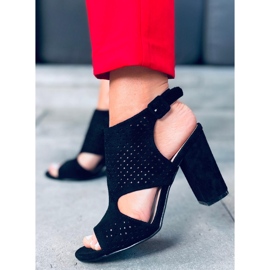 Guala Crne ažurne sandale na visoku petu crno 1