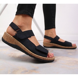 Kožne ženske sandale na klin Rieker V7170-14 tamnoplava 2