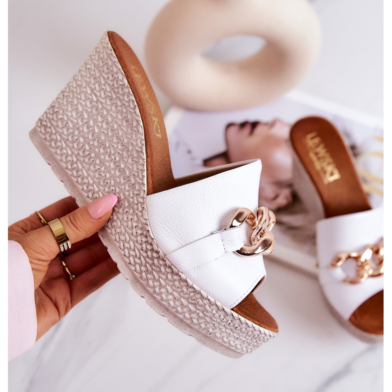 Lewski Shoes Kožne papuče na klin Lewski 3062 Bijela 4