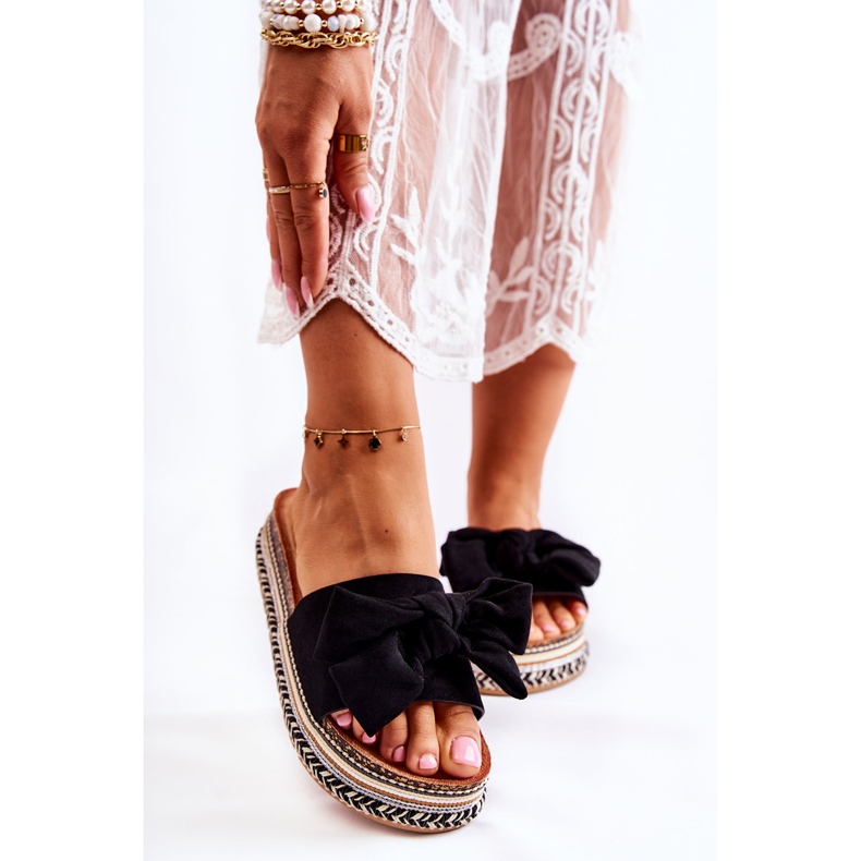 PG1 Ženske papuče na masivnoj platformi s mašnicom Crni Macardi crna 1