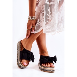 PG1 Ženske papuče na masivnoj platformi s mašnicom Crni Macardi crna 2