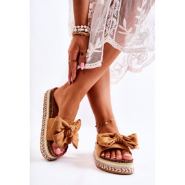 PG1 Ženske papuče na masivnoj platformi s mašnicom Camel Macardi smeđa 2