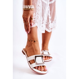 PG1 Ženske kožne papuče s bijelim Roysa ukrasom bijela 1