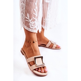 PG1 Ženske kožne papuče s ukrasom Nude Roys bež 1