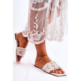 Ženske klasične papuče s biserima bež Calipso 1