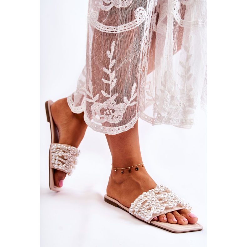 Ženske klasične papuče s biserima bež Calipso 1