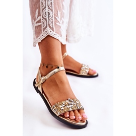 Klasične ženske sandale sa zlatnim ornamentima s florelom 1