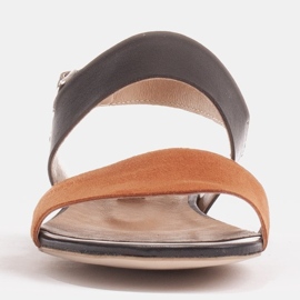 Marco Shoes Ravne sandale od prave kože s metalik petom smeđa 1