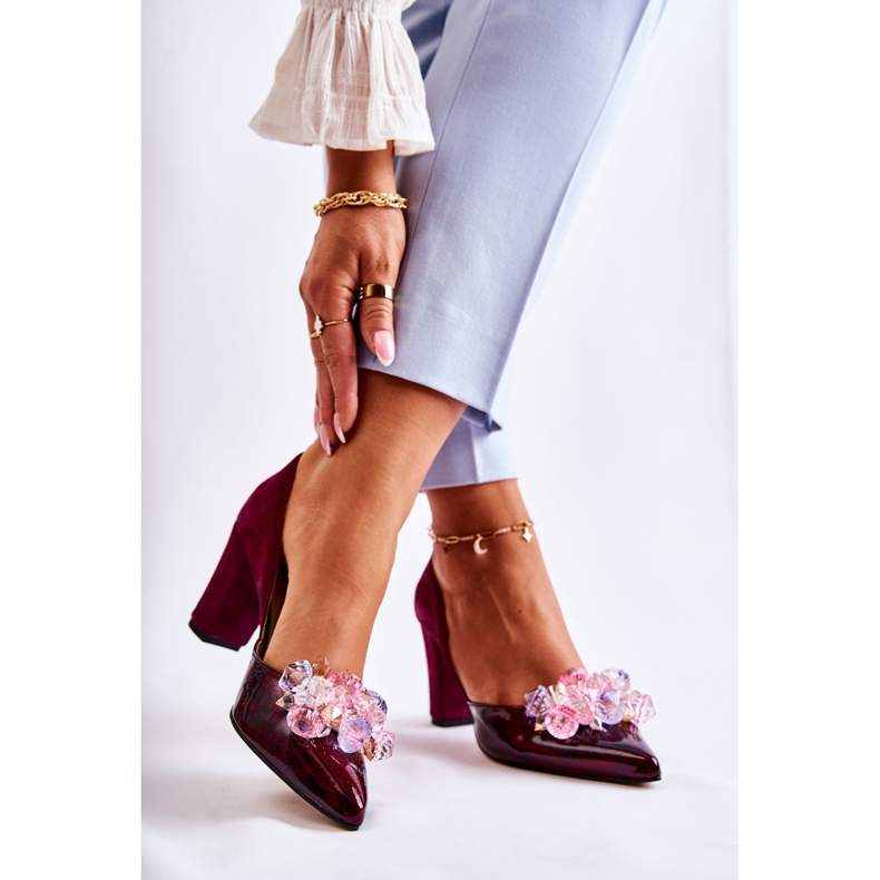 PA2 Moderne kožne cipele s kestenjastim Louna ukrasima crvena 2