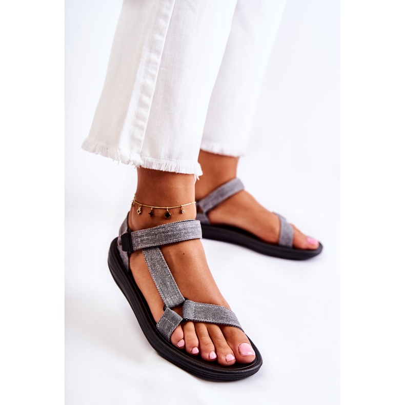 PM1 Klasične ženske sandale s čičkom sive Kalla siva 1