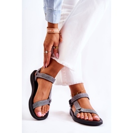 PM1 Klasične ženske sandale s čičkom sive Kalla siva 2