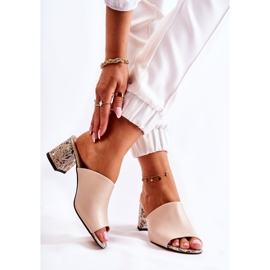 PA2 Kožne ženske papuče na visoku petu Flowers Beige Nessita bež 2