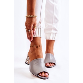 PA2 Kožne ženske papuče na petu Grey Perry siva 1