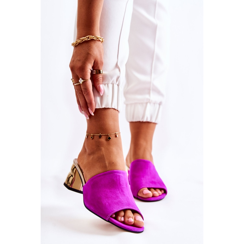 PA2 Ženske papuče od brušene kože na visoku petu Fuchsia Perry ružičasta 1