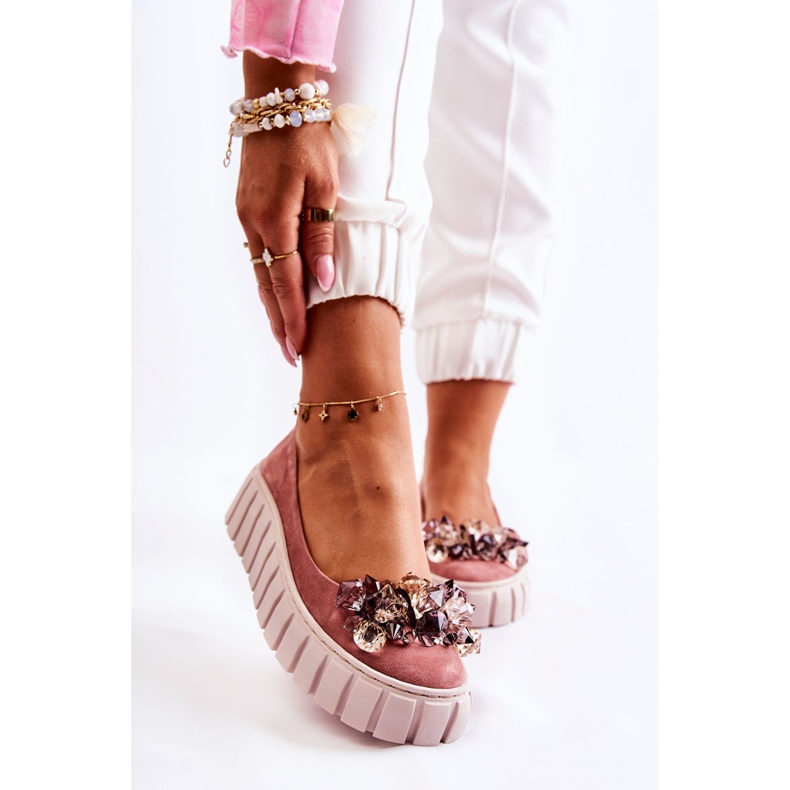 PA2 Balerinke od brušene kože na platformu s ružičastim ladette ukrasom ružičasta 1