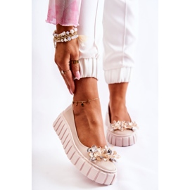 PA2 Kožne balerinke na platformu s bež ladette ukrasom 1