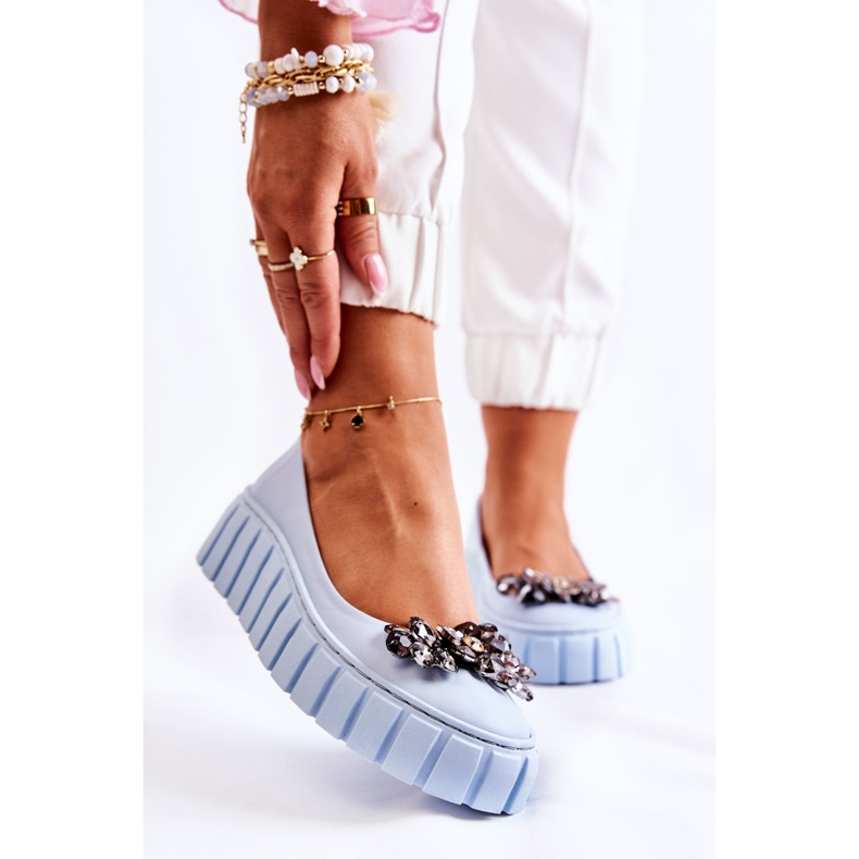PA2 Kožne balerinke na platformu s plavim ladette ornamentom plava 2