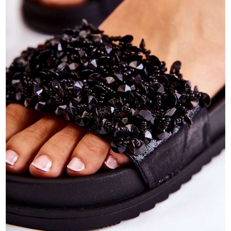 Ženske japanke s platformom i ukrasima, crne crno 4