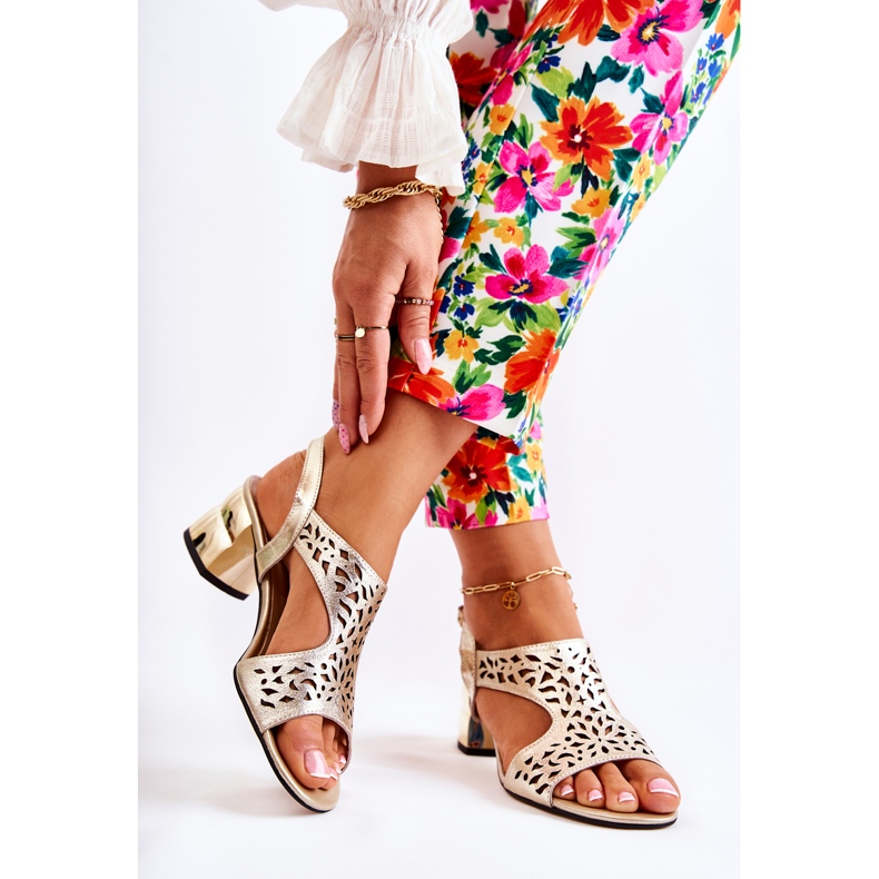 PA2 Kožne ažurne sandale na visoke pete Golden Salvio zlatna 2