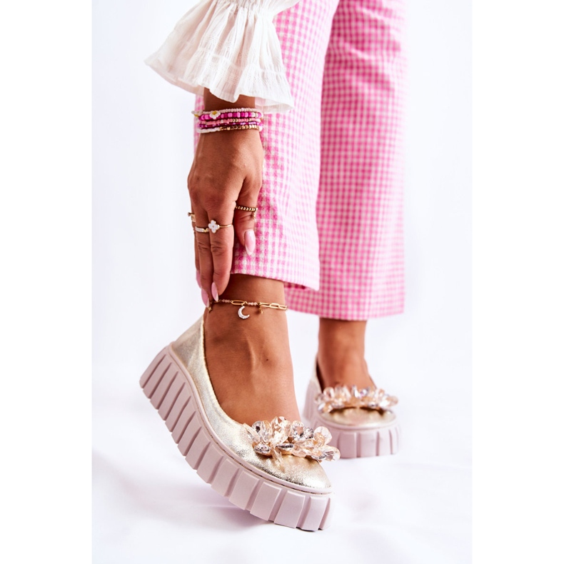 PA2 Kožne balerinke na platformu sa zlatnim ladette ornamentom 1