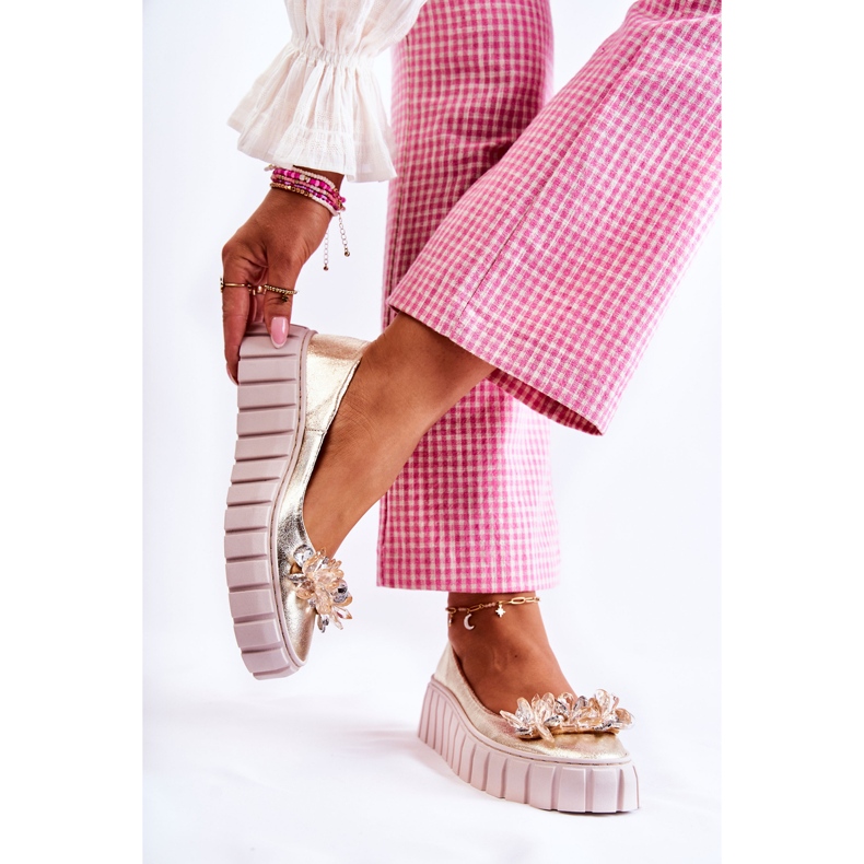 PA2 Kožne balerinke na platformu sa zlatnim ladette ornamentom 2