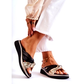 PE1 Udobne kožne ženske papuče crno-zlatne Neyla crna zlatni 2