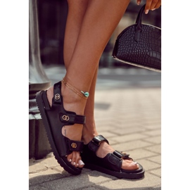 S.Barski Ženske kožne sandale s crnim Halis ukrasom crna 2