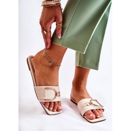 PG2 Ženske klasične kožne papuče s bež Shilla ukrasom zlatni 2