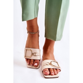 PG2 Ženske klasične kožne papuče s bež Shilla ukrasom zlatni 1