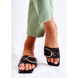 PG2 Ženske klasične kožne papuče s crnim Shilla ukrasom crna 1