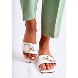 PG2 Ženske klasične kožne papuče s bijelim Shilla ukrasom bijela zlatna 2