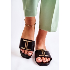 PG1 Ženske klasične kožne papuče s crnim ornamentom Maren crno 1