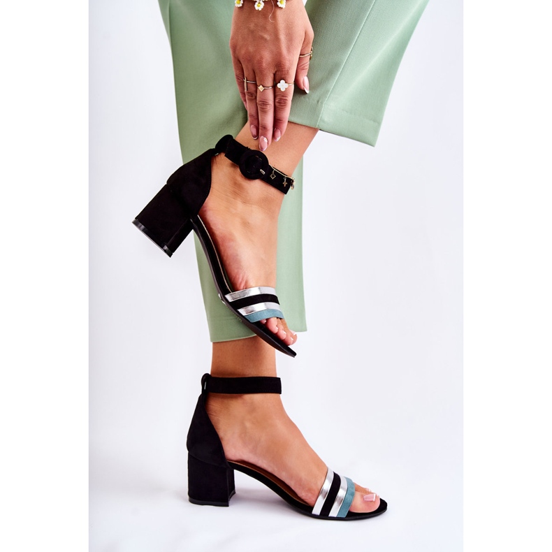 PG1 Moderne antilop sandale na nisku petu crne Nallia crna plava srebro 2