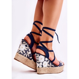 WS1 Modne vezane sandale na wedge tamnoplave Recife plava 2