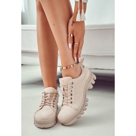 S.Barski Ženske cipele na vezanje od brušene kože, bež 4